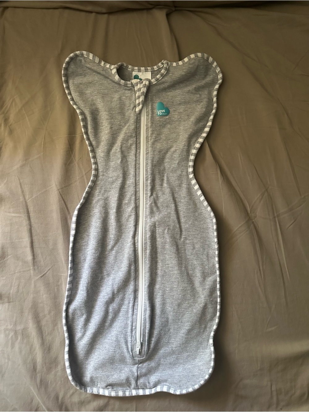 Love to dream Gray Swaddle Sleep Sack with Teal Logo
